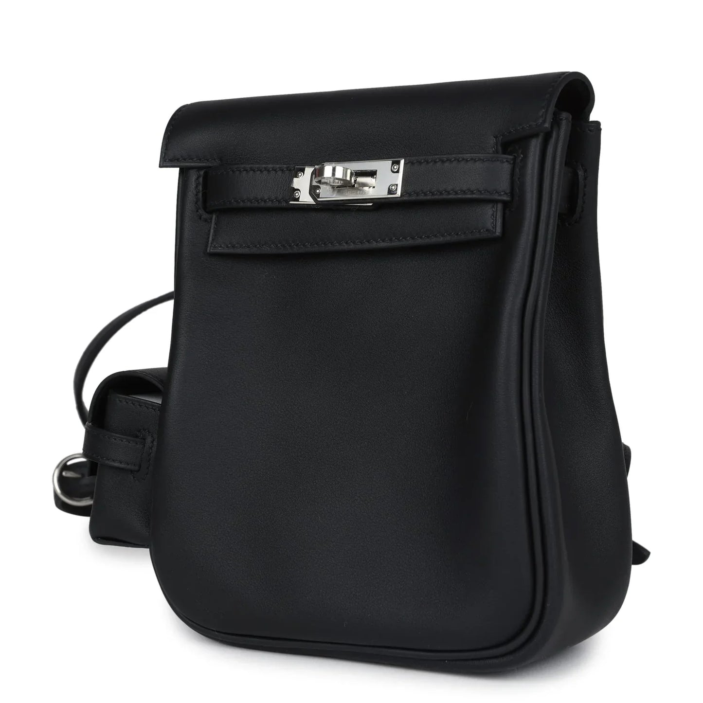 Jet Black Vertical Flap Turn-lock Backpack with Detachable Mini Accessory Pouch