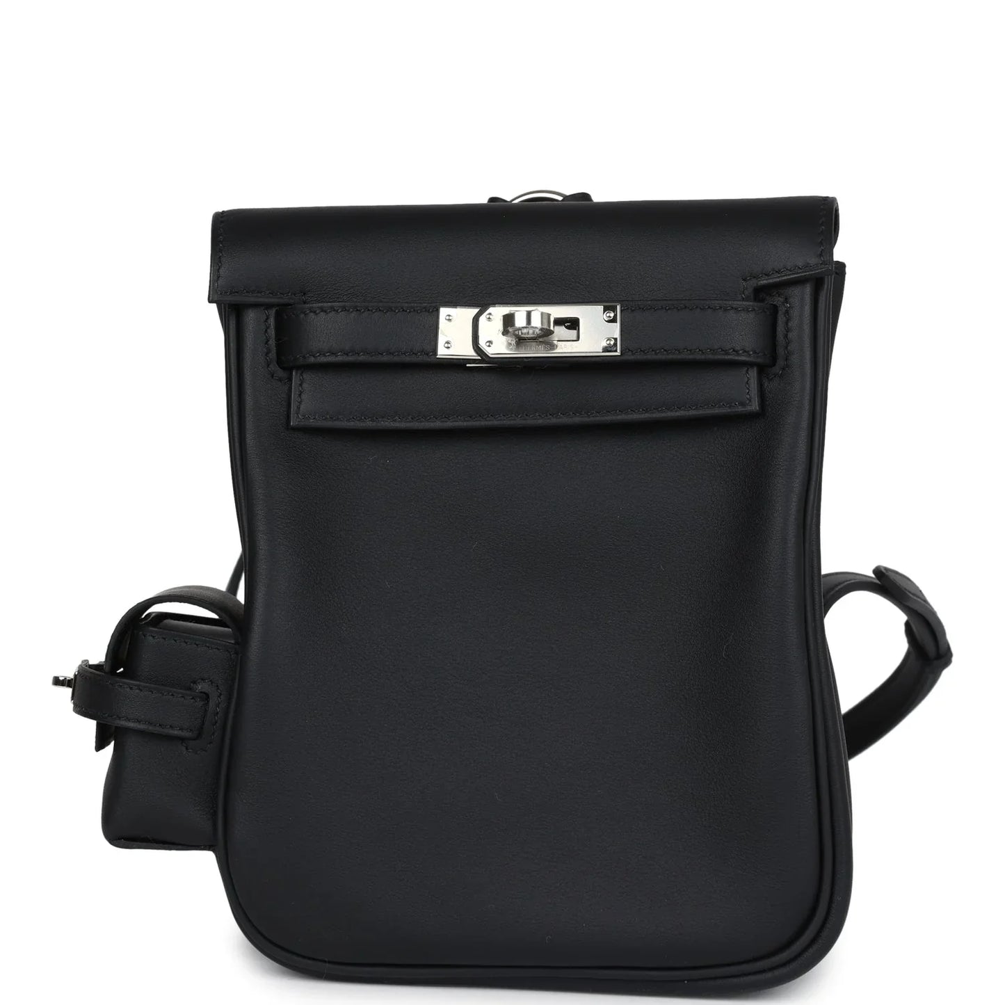 Jet Black Vertical Flap Turn-lock Backpack with Detachable Mini Accessory Pouch