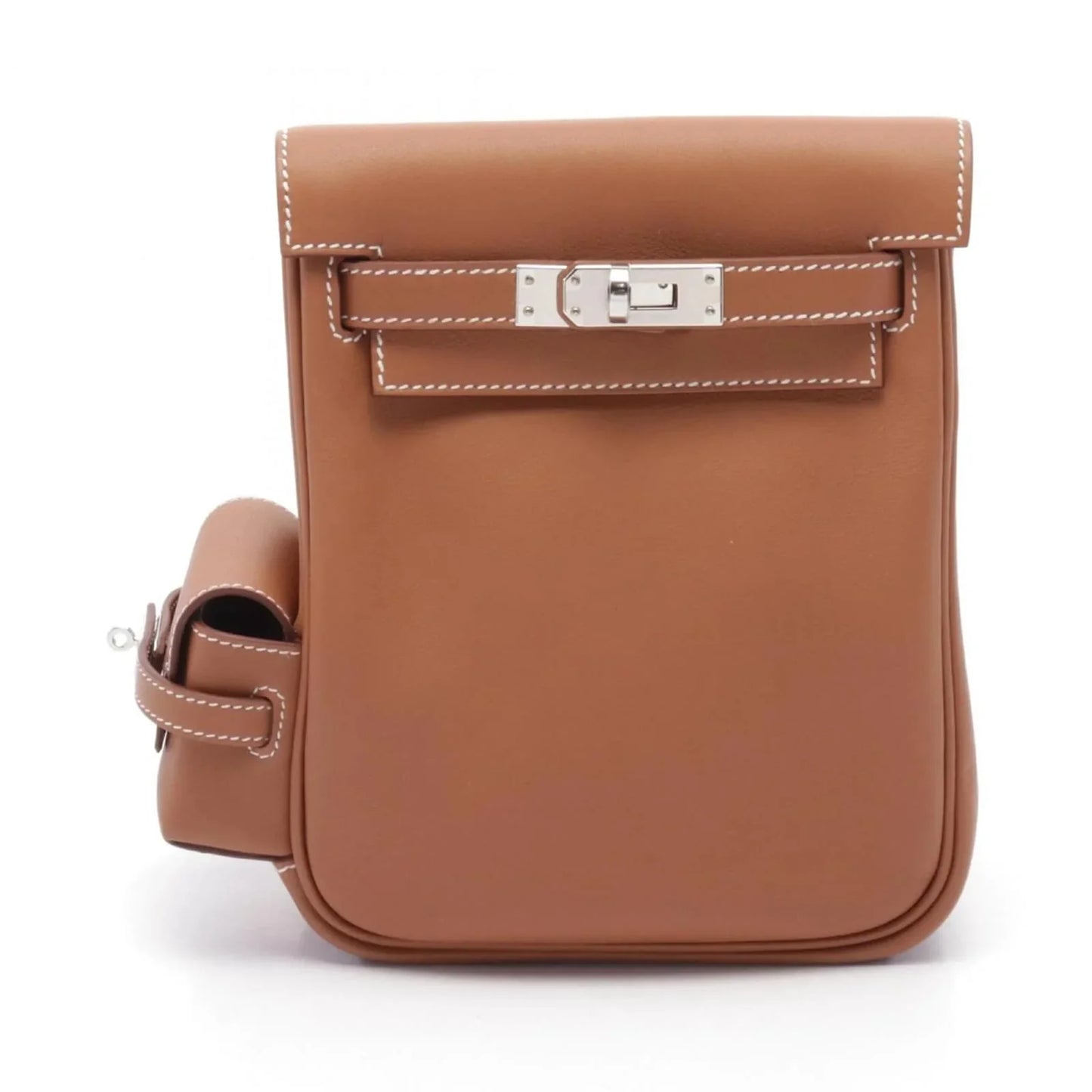 Caramel Brown Vertical Flap Turn-lock Daypack with Detachable Mini Matching Accessory Pouch