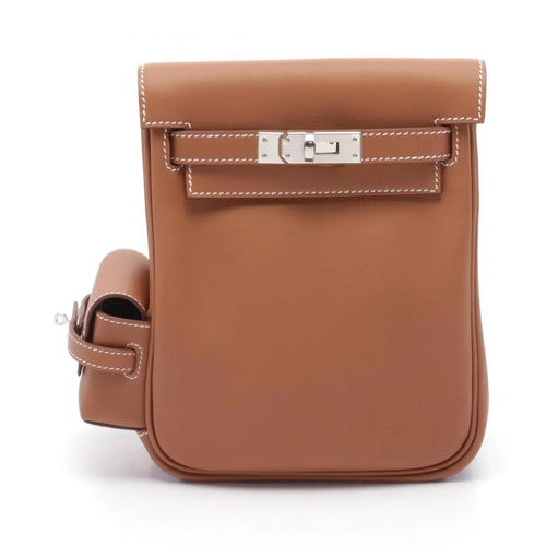 Caramel Brown Vertical Flap Turn-lock Daypack with Detachable Mini Matching Accessory Pouch