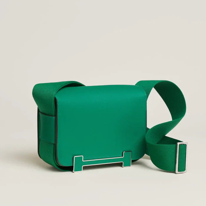 Emerald Green Framed H-Buckle Flap Satchel with Customizable Wide Fabric Shoulder Strap