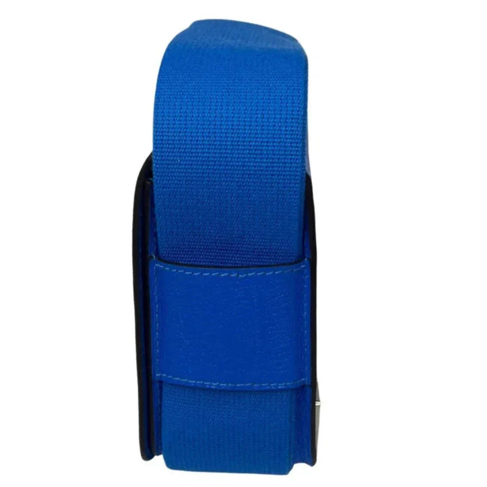Electric Blue Geometric H-Clasp Flap Satchel with Customizable Wide Woven Strap