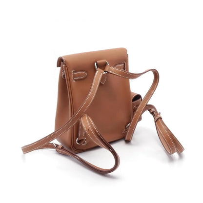 Caramel Brown Vertical Flap Turn-lock Daypack with Detachable Mini Matching Accessory Pouch