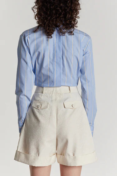 Women’s Mandarin Collar Vertical Stripe Viscose Long Sleeve Blouse